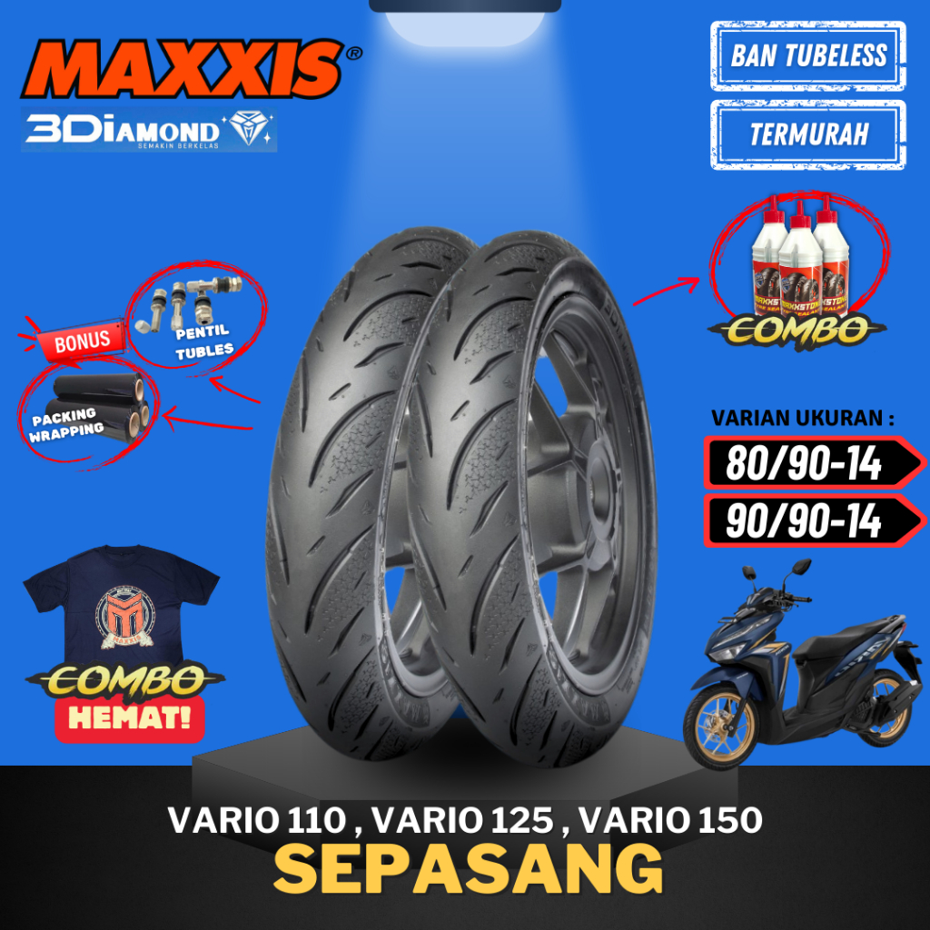 [NEW MAXXIS PAKET SEPASANG] BAN MAXXIS DIAMOND MA-3Di TUBELESS RING 14 ( 80/90-14 / 90/90-14 ) BAN M