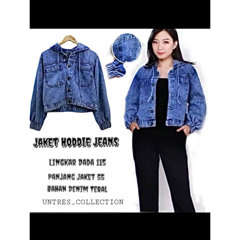 HOODIE JEANS KANCING WANITA JUMBO JAKET KUPLUK LENGAN KARET