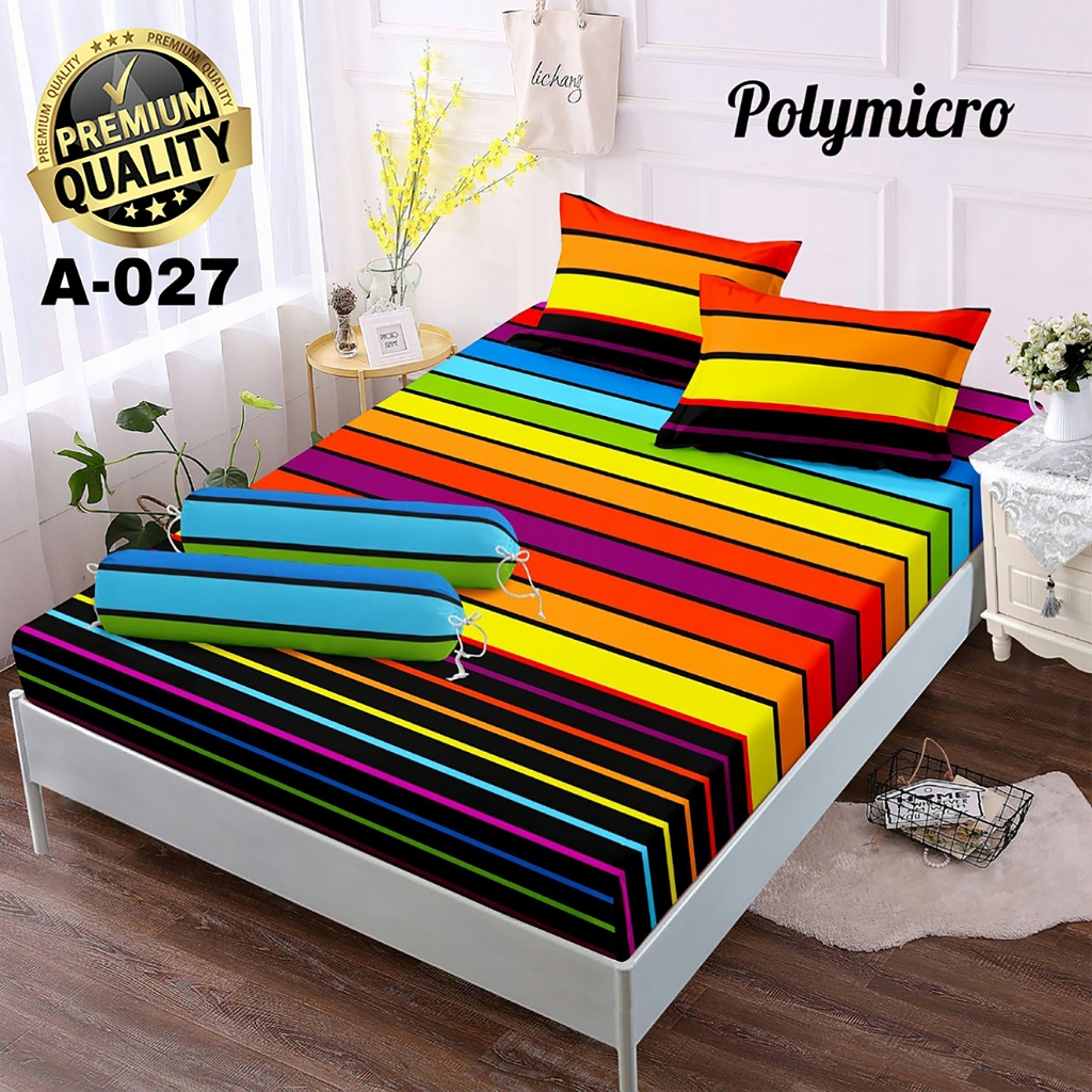 SEPREI Pelangi Kain KATUN POLIMICRO HALUS Seprai Karet free Sarung Bantal Guling