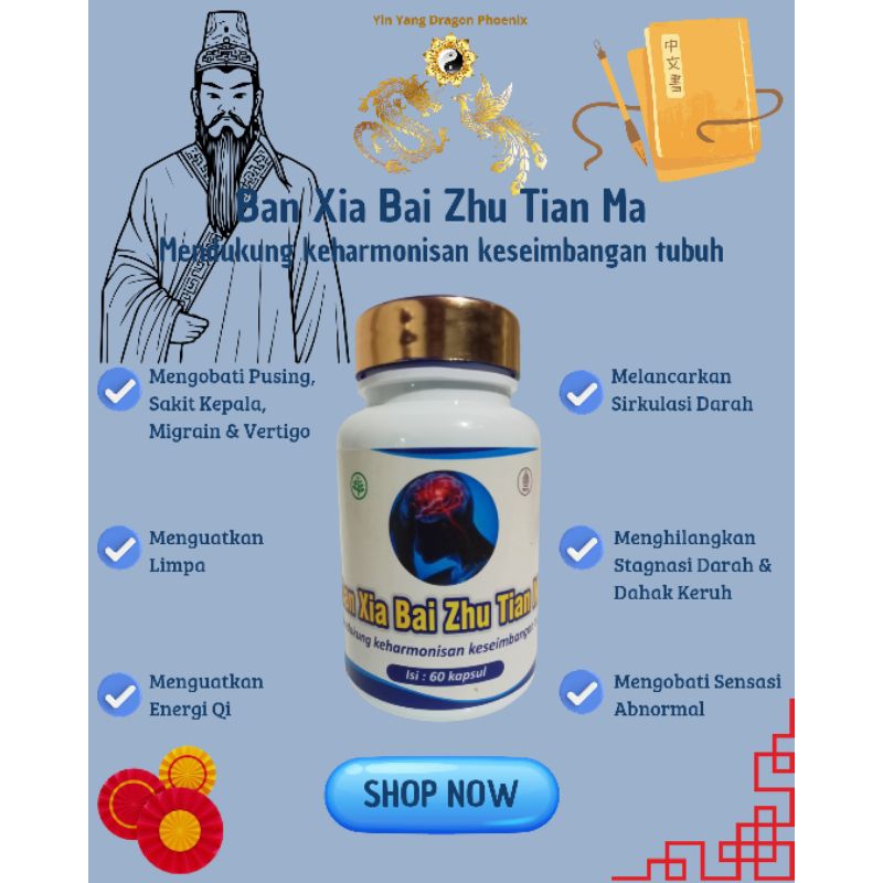 Kapsul Ban Xia Bai Zhu Tian Ma - Obat Sakit Kepala, Pusing, Migrain & Vertigo