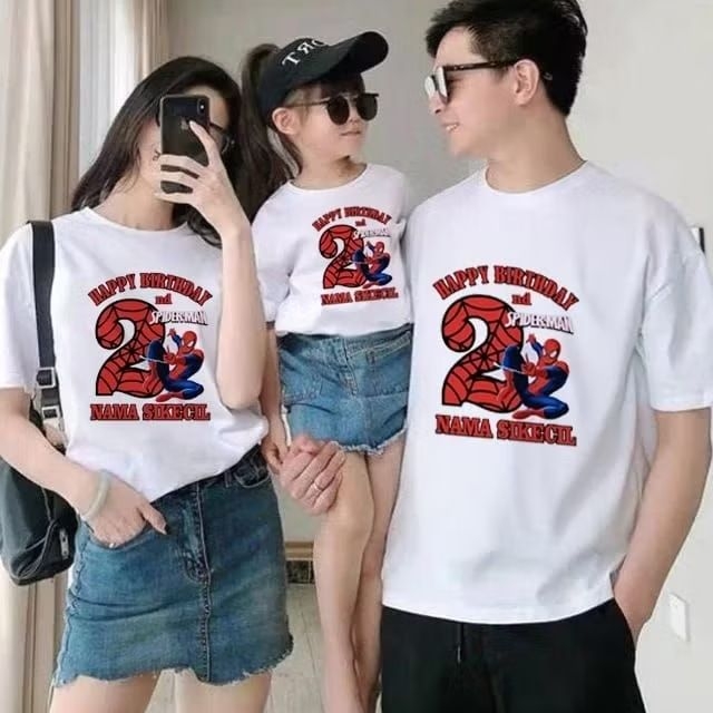 KAOS SPIDER*AN MENEMPEL DI ANGKA JARING BIRTHDAY/CUSTOM NAMA DAN ANGKA