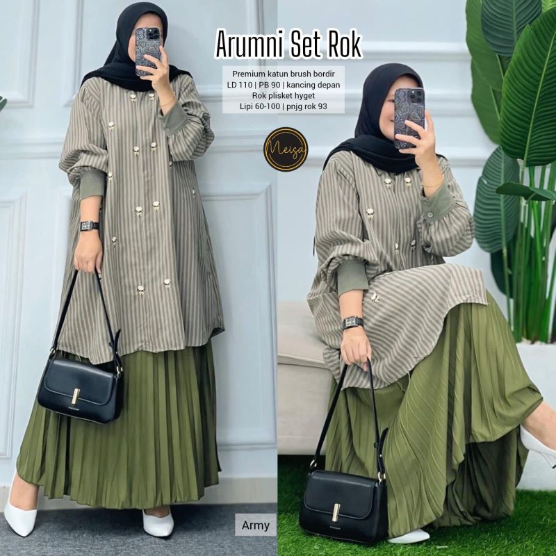 ARUMNI SET ROK SET ROK KIKAN LARAS SET ROK BY MEISA STORE SET ROK PLISKET TUNIK KATUN BRUSH BORDIR S