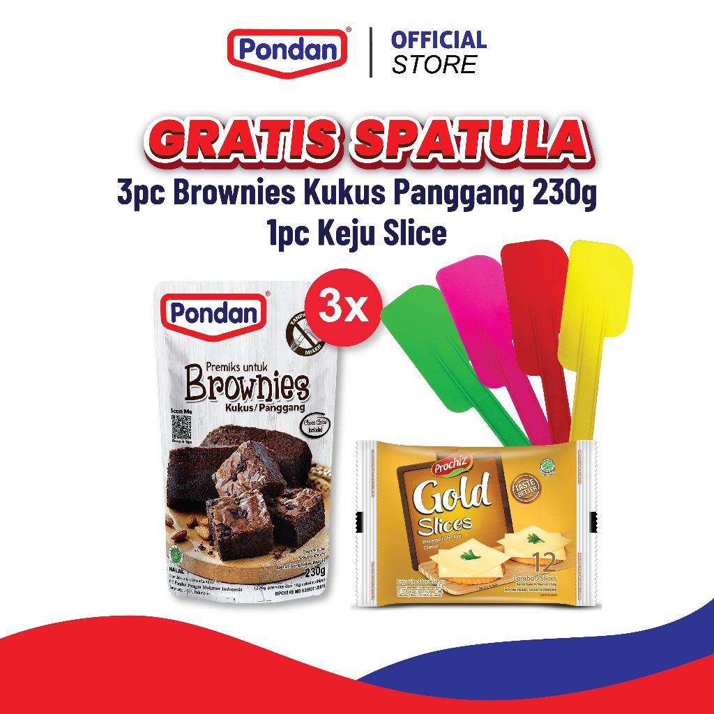 

(GRATIS SPATULA) 3 Pouch Brownies Kukus Panggang 230 g dan Keju Slice