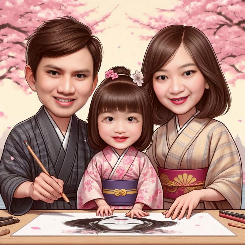 Edit Foto Keluarga Wajah Karikatur AI | Desain Custom Cepat