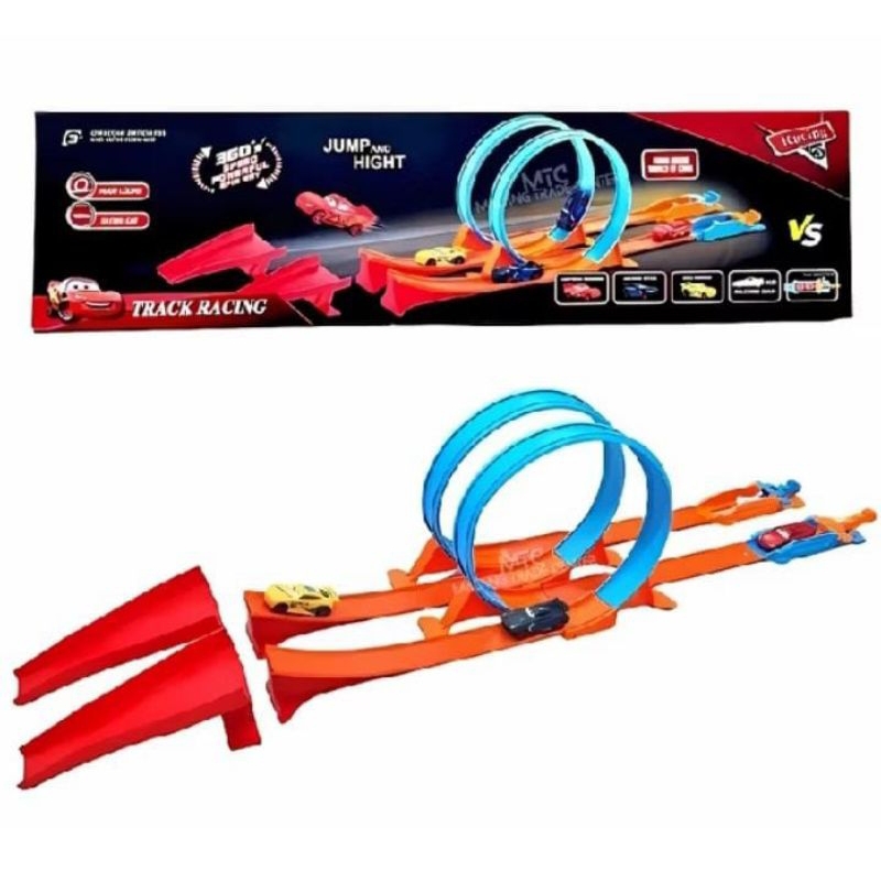 GOLDEN TOYS - TRACK RACING CARS MCQUEEN MAINAN ANAK MOBIL BALAP SELUNCURAN 3 JALUR LAUNCHER LINTASAN