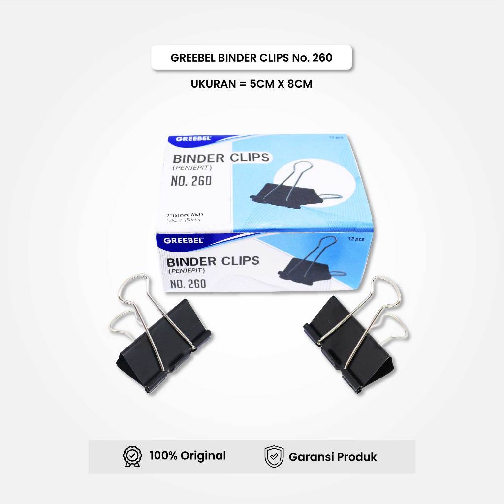

Klip Kertas Grebeel Binder Clip / Penjepit Kertas Hitam Besar Kecil 260 (51MM)