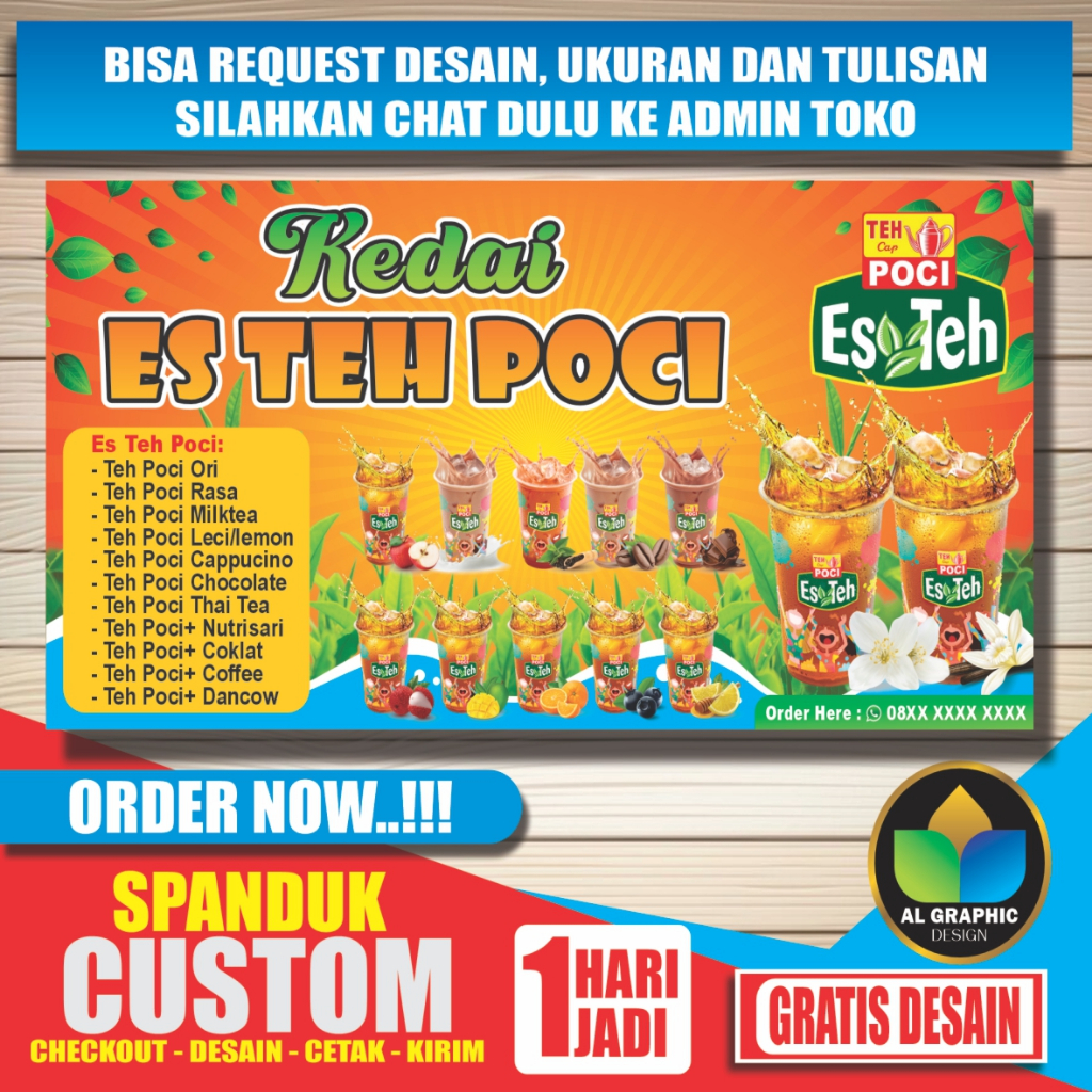Spanduk Minuman, Es Teh Poci, Bisa Custom COD