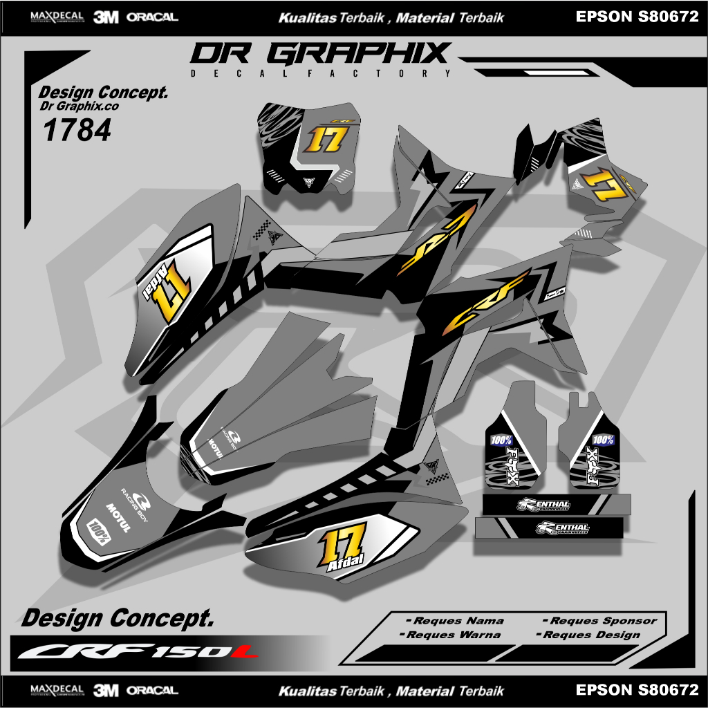 Decal FullBody CRF 150 L Aksesories Supermoto  Variasi CRF Dengan 2 Papan - Custom Nomor