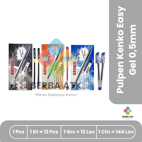 

[12 pcs] Pulpen/Pena/Ballpoint cair Kenko easy gel 0,5mm hitam/biru/merah