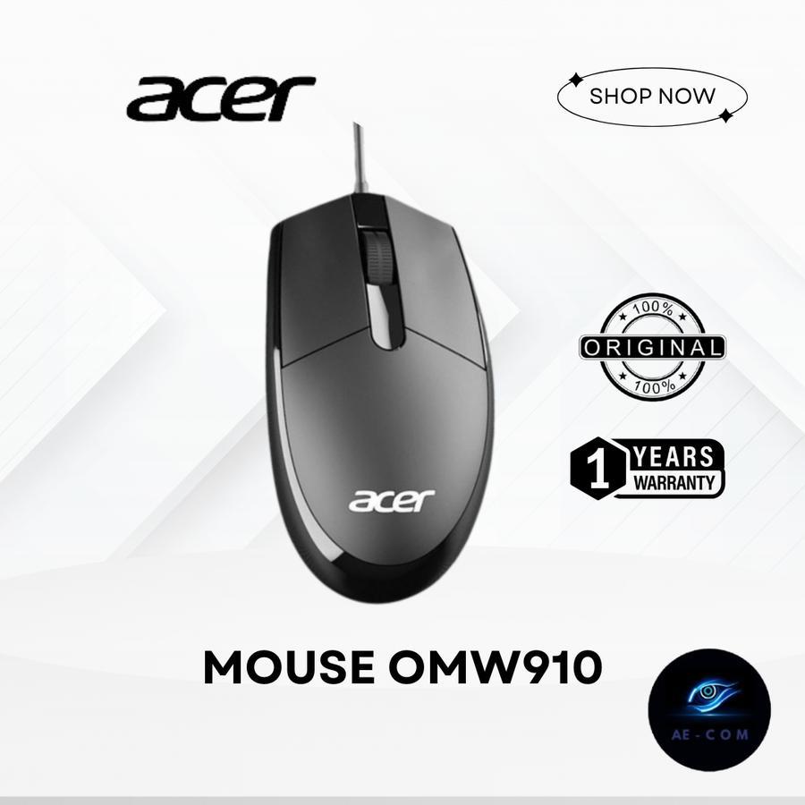 Mouse Acer Optical USB OMW910 Original 100% Garansi 1 Tahun - Black - Mouse laptop komputer kabel