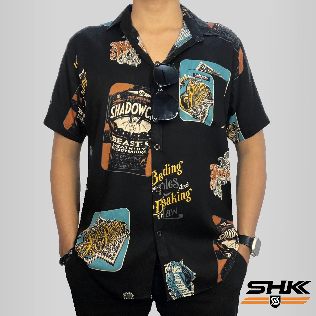 SHK Kemeja Hawai Vintage baju Santai pria wanita Amarillo VINTAGE