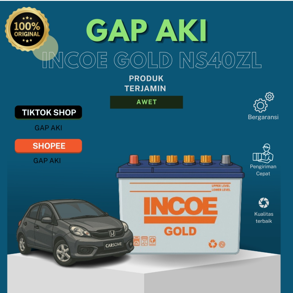 AKI Mobil INCOE GOLD Astra NS40ZL Aki Basah Mobil Honda Brio 12V / 35 Ah