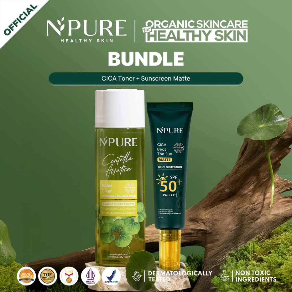 NPURE BUNDLE - Cica Toner 150ml + Cica Sunscreen Beat The Sun Matte / Kulit berjerawat / kombinasi /