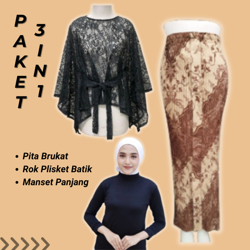 Set Kebaya Brokat Kondangan Modern Kebaya Elegan Hijab Friendly Setelan Kebaya Wisuda Brukat Rok Cew