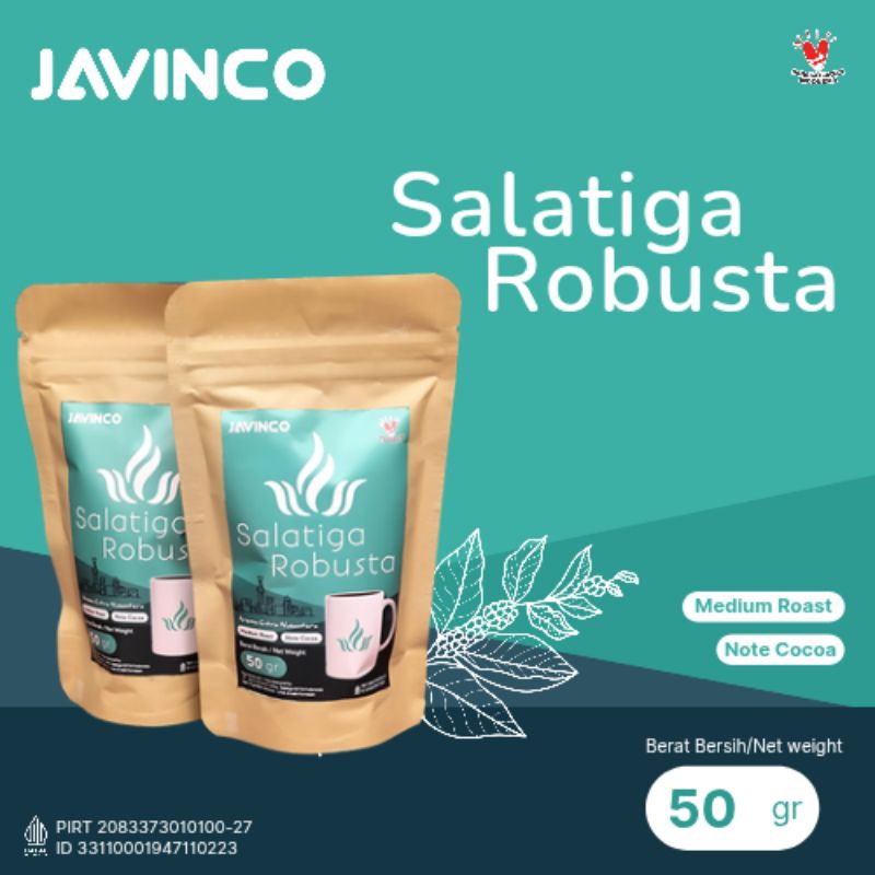 

JAVINCO Coffee Robusta Biji/Bubuk 50gr, Medium Roast Note Cocoa Ukuran (small)