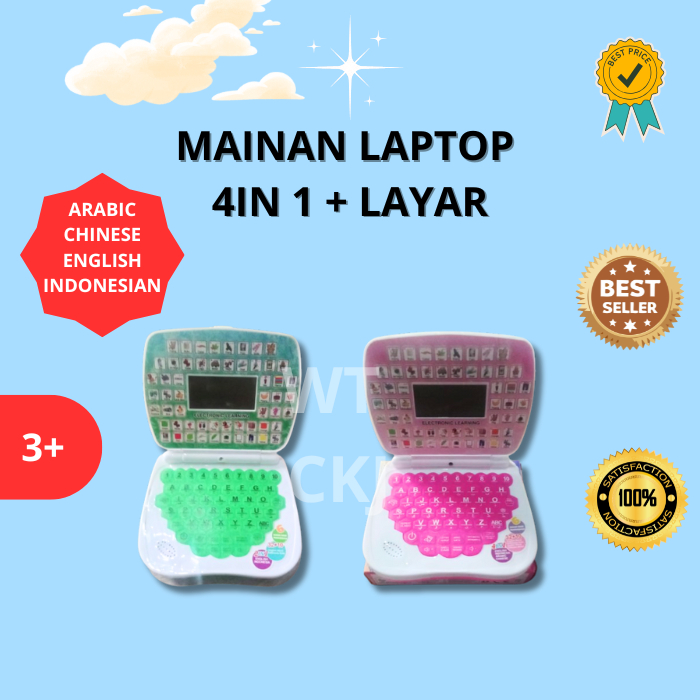 Mainan Edukasi Laptop + Layar 4 Bahasa