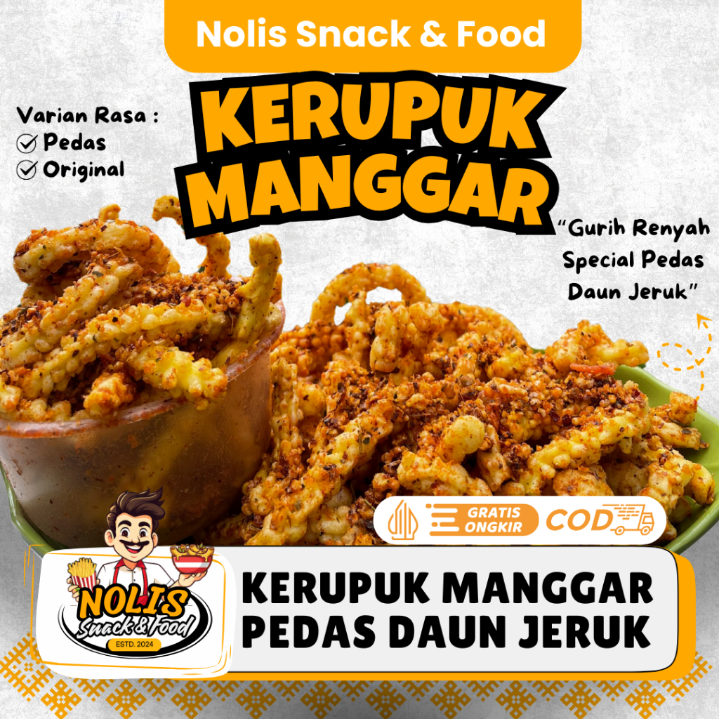 

Kerupuk Manggar Akar Kelapa Gurih Pedas Daun Jeruk // Kerupuk Jaat // Makanan Ringan Nolis Snack