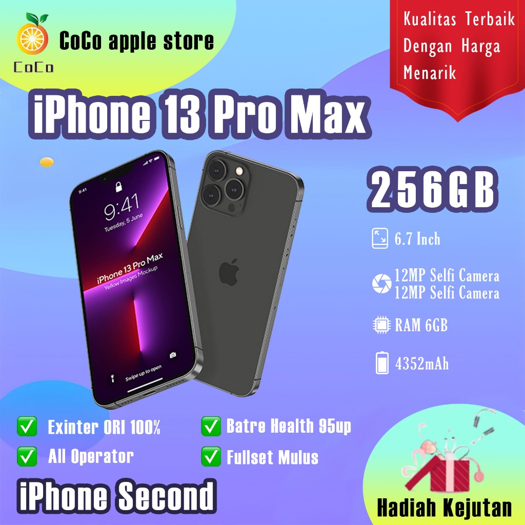 iPhone 13Pro Max 256GB Fullset Second Original100% 6.7“OLED-Ori Mulus Normal Phone 3uTools All Green
