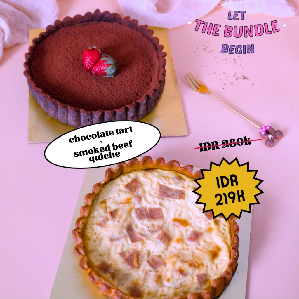 

Kue Oy Bundle Promo - Chocolate Tart & Smoked Beef Quiche - Birthday Cake Hampers Parcel Ulangtahun