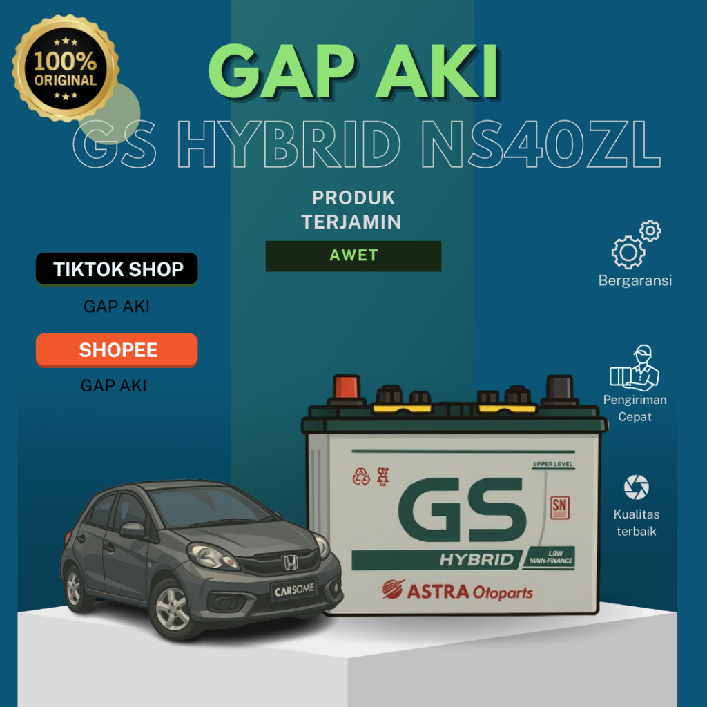 AKI Mobil GS Hybrid Astra NS40ZL Aki Basah Mobil Honda Brio 12V / 35 Ah