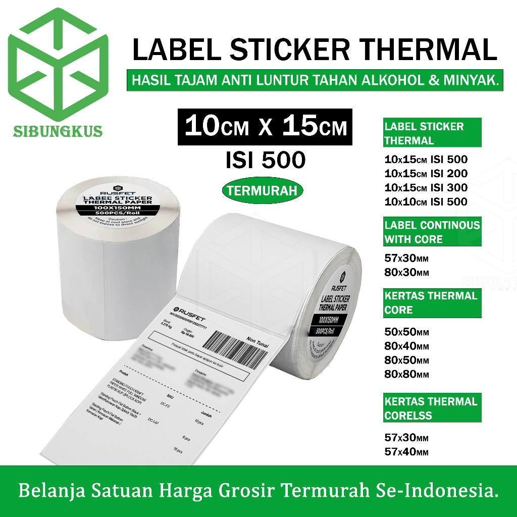 

Label Sticker Kertas Thermal Resi Lengkap Ukuran 100 x 150 Isi 500 , 100 x 100 , 80 x 30 57 x 30 , 57 x 40 , 80 x 40 , 80 x 50 , 80 x 80 Isi 300 200 Direct Kertas Olshop Paket Pengiriman Roll Printer Stiker Termal Waterproof 100x150 Gulung Roll PCS
