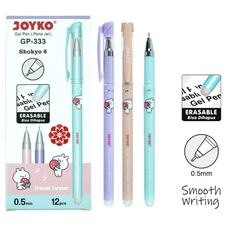 

Joyko Gel Pen Pena Jel GP-333 Shokyo 6 Erasable Bisa Dihapus Pulpen Joyko Gel Hapus Shokyo 6 GP-333 / Gel Pen Erasable Joyko GP-294
