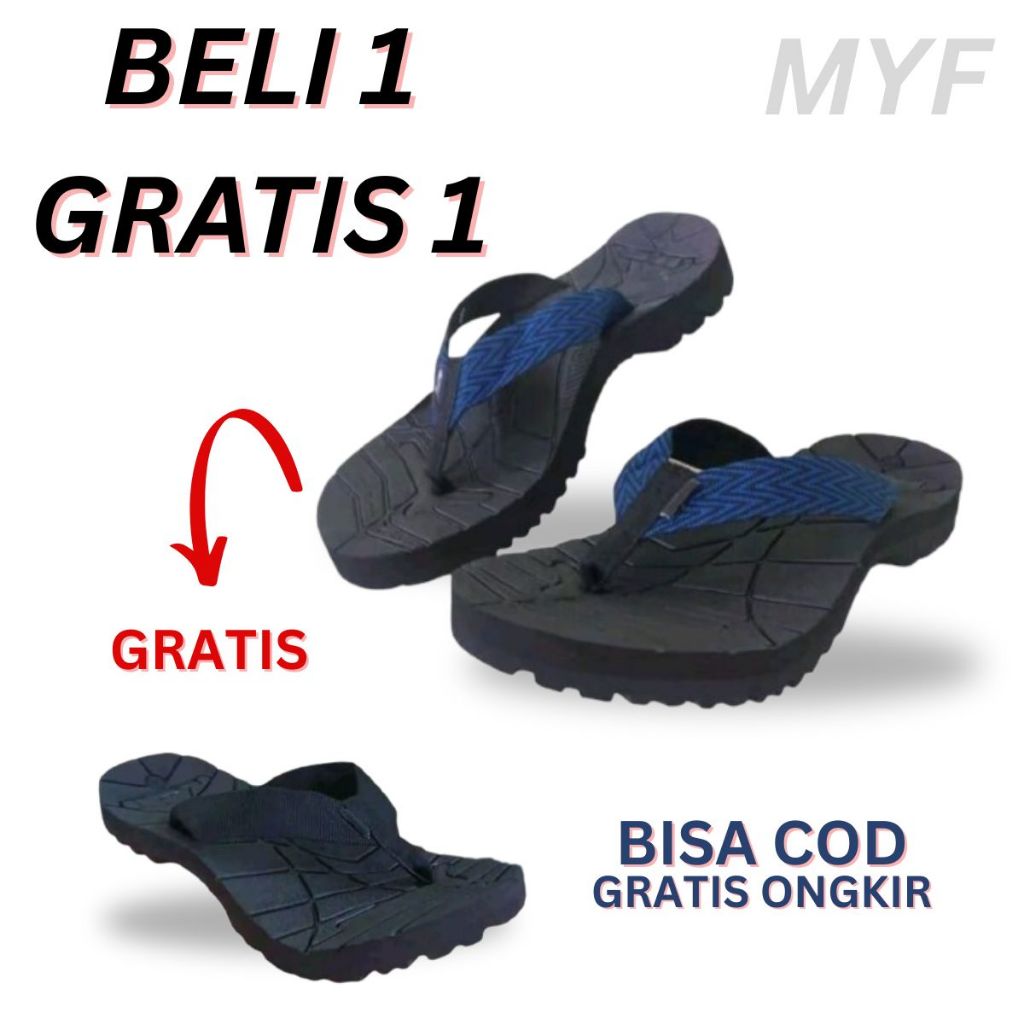 PROMO Beli 1 Gratis 1 Sandal Gunung DEWASA Pria Wanita Upper Polyster Webbing+Universal Strapping - 
