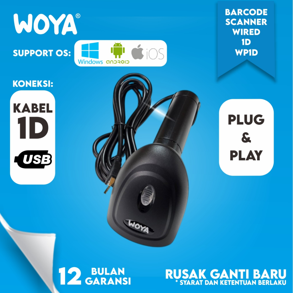 WOYA Scanner Barcode 1D 2D AutoScan Support Scanner Wireless Bluetooth Cocok Untuk Keperluan Scan Ba