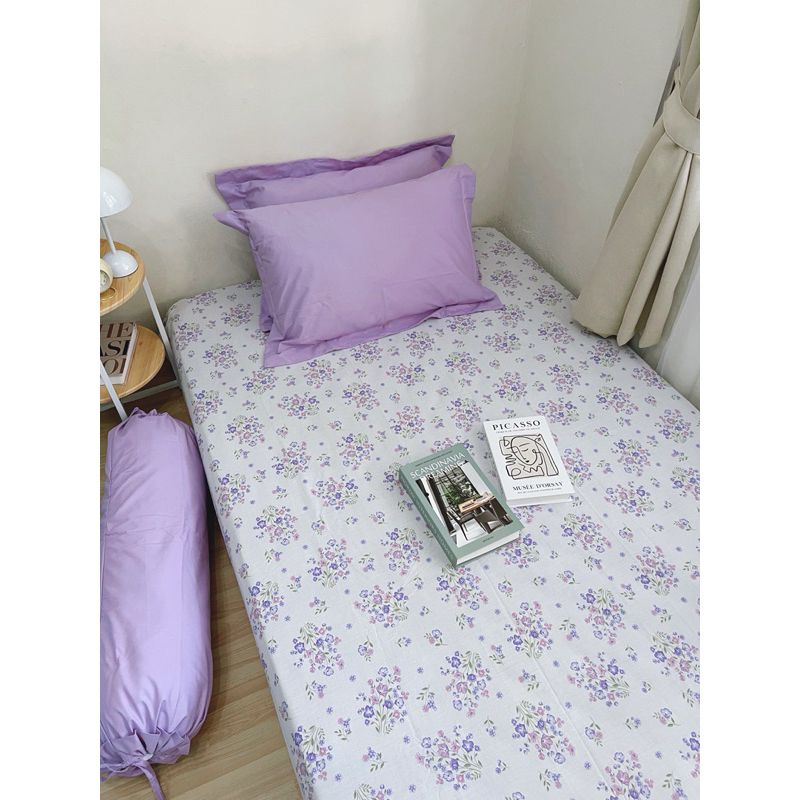 instore sprei sprei katun lokal motif bunga ungu sweet lavender