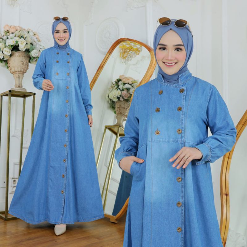 COD TERMURAH ,GAMIS JEANS KANCING DEPAN ,GAMIS SIMPLE GAMIS JEANS DENIM CASUAL,GAMIS DENIM MURAH ,GA