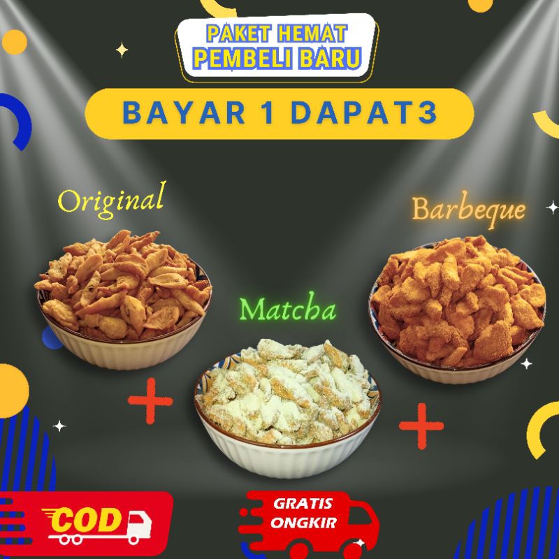 

BAYAR 1 DAPAT 3 GARLIC CHIPS ONETI BARBEQUE MATCHA ORIGINAL KUE BAWANG GUNTING
