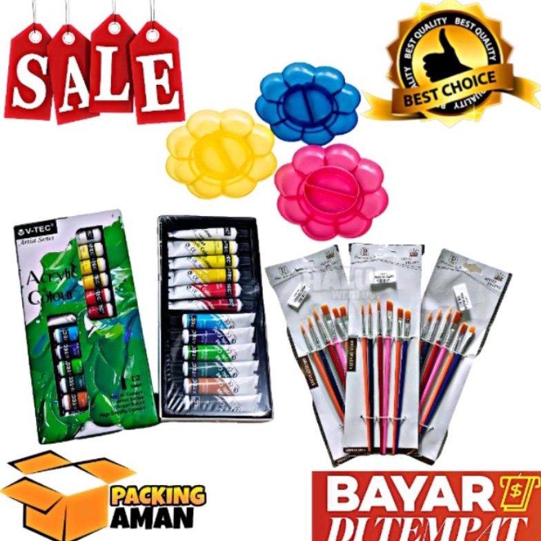 

KODE N96W BISA COD PROMO 1 Set 3 In 1 Cat Akrilik Cat Acrylic Palet Kuas Set Melukis Lengkap Kuas Cat Palet