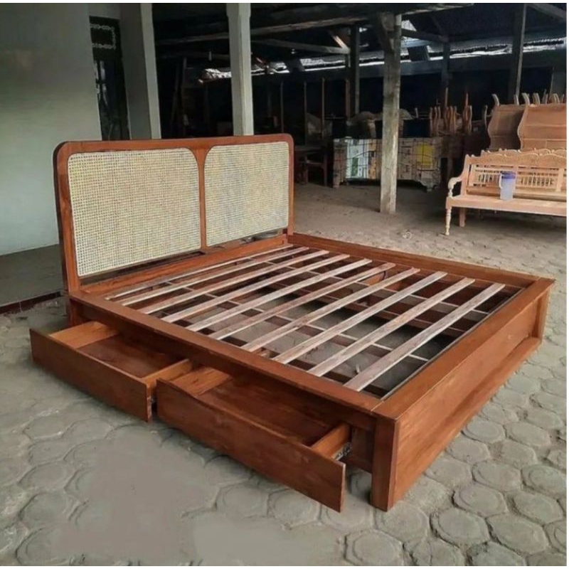RAY dipan minimalis, dipan jati jepara, dipan jati rotan, ranjang tidur - 120x200