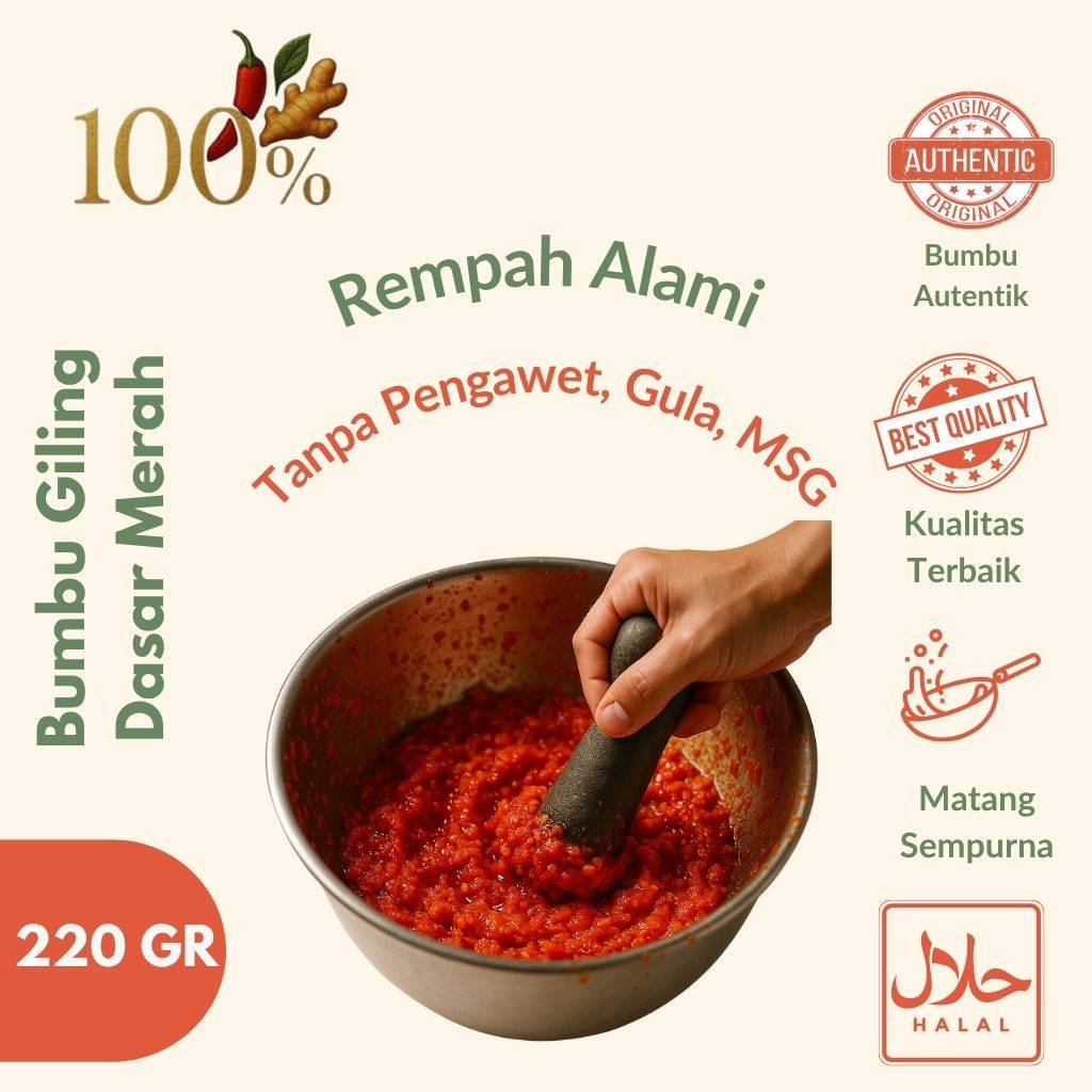 

100% Bumbu Dasar Merah 220gr – Bumbu Giling Serbaguna untuk Balado & Tumisan