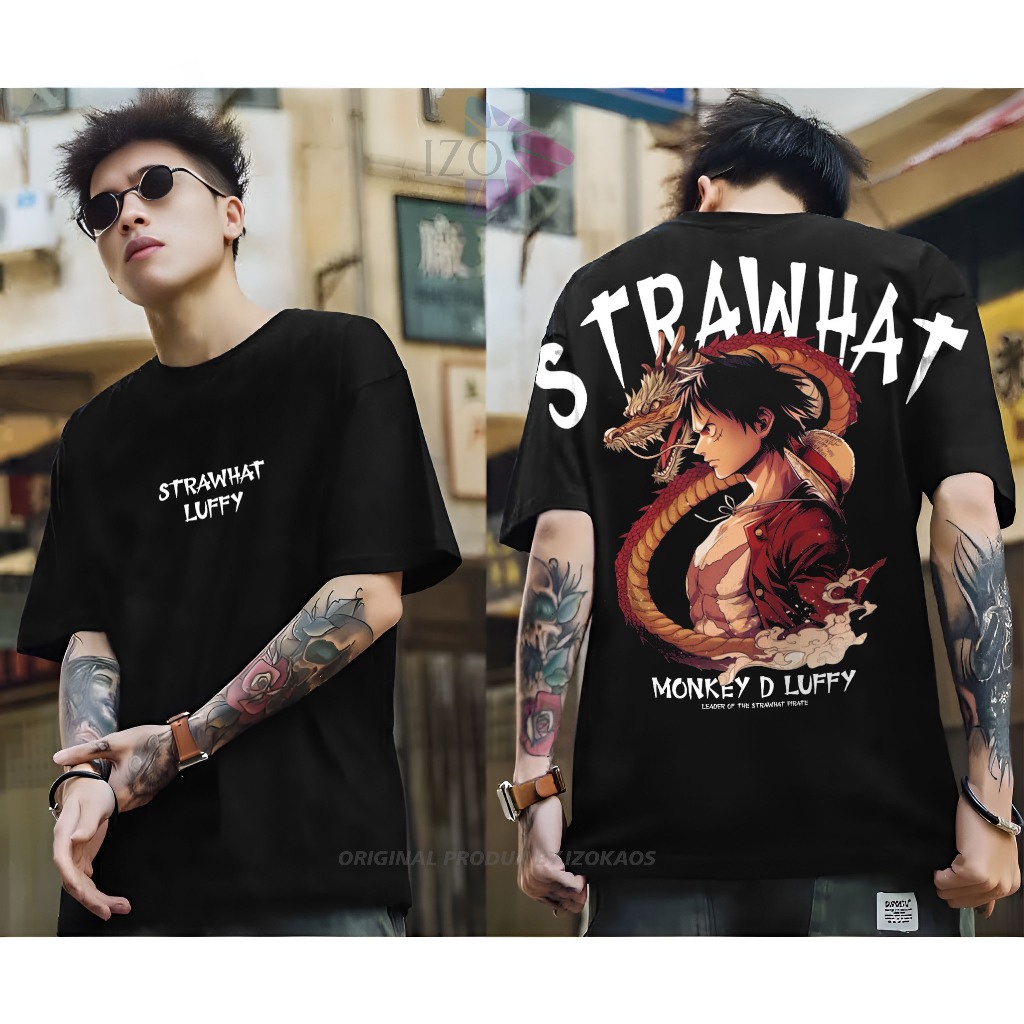 Baju Kaos Tshirt Distro Gambar Anime One Piece Lufy Naga Pakaian Pria Wanita Keren Lengan Pendek War