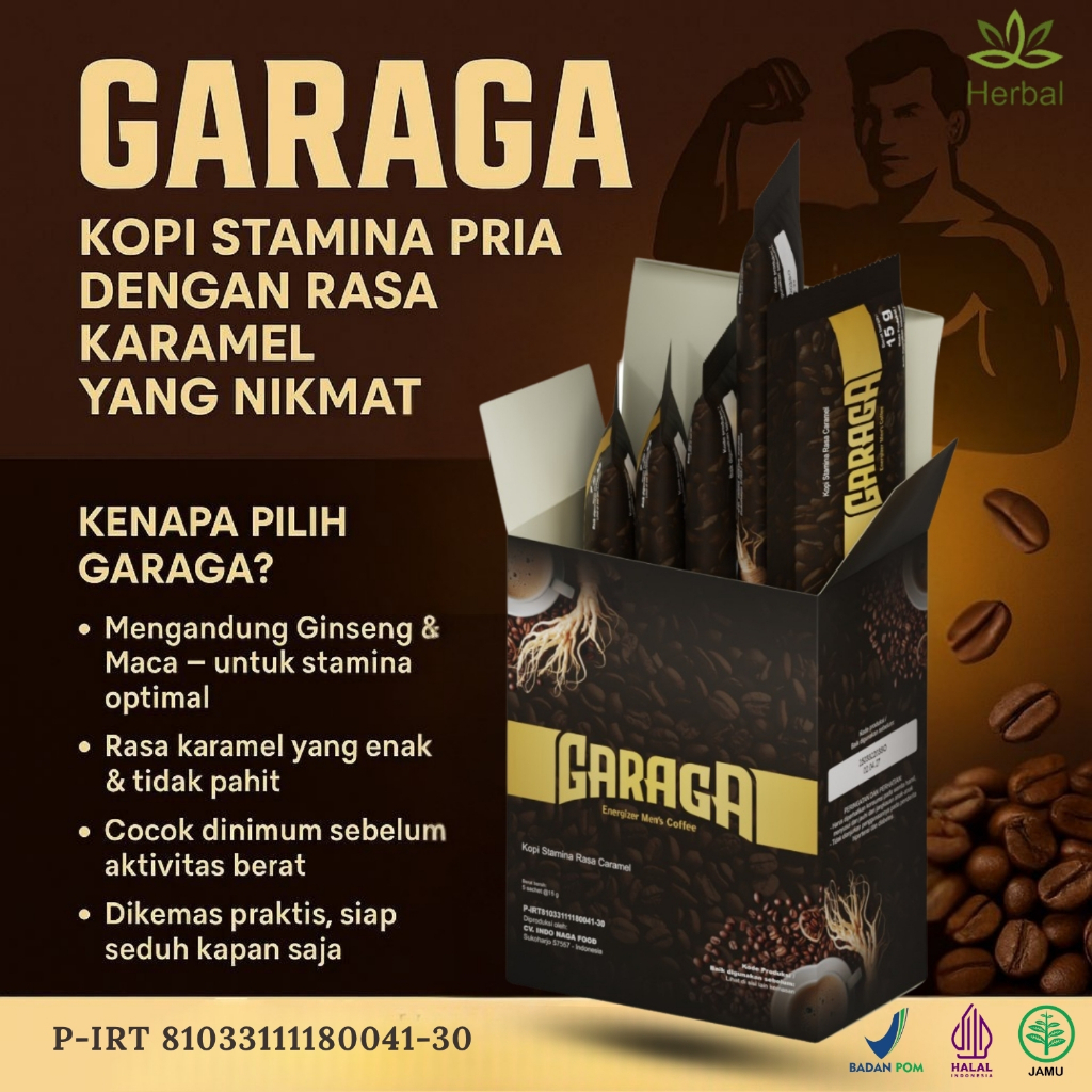 

Kopi Pria GARAGA Suplemen Harian Herbal Daya Tahan & Energi BPOM - Isi 5 Sachet