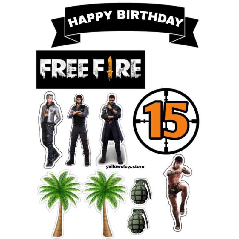 FREE FIRE TOPPER CUSTOM NAMA/TOPPER CAKE TEMA FREE FIRE/HIASAN KUE ULTAH TEMA FREE FIRE