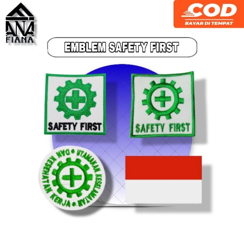 Safety First Bordir | Emblem Safety First | Patch Safety First Bordir Putih Merah baju
