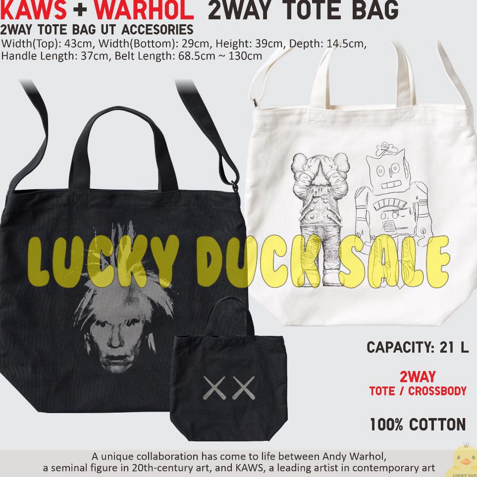 KODE D58J Kaws Warhol UT 2Way Tote Bag UNIQLO Kaws  Andy Warhol Tas Selempang Katun Tote Kaws