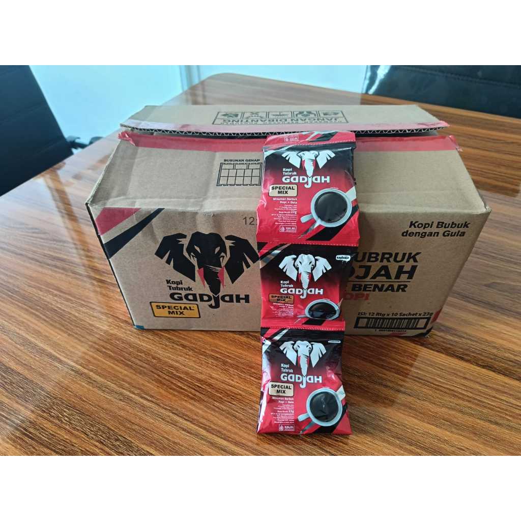 

Kopi Tubruk Gadjah Spesial Mix Kemasan Karton - 1 Karton isi 12 Renteng ( 1 Renteng isi 10 Sachet )