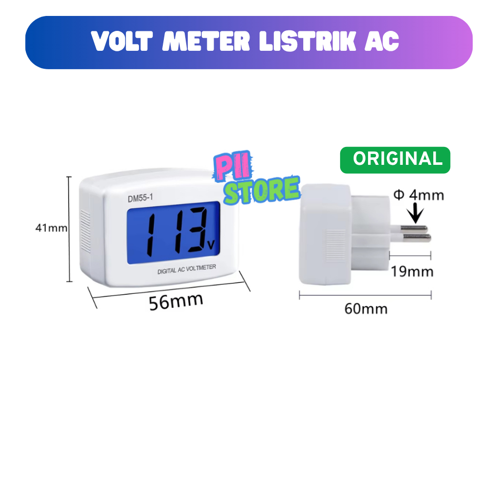 DM55-1  Volt Meter AC Digital Colok / Volt Meter Digital 220v 80-300 Untuk UPS
