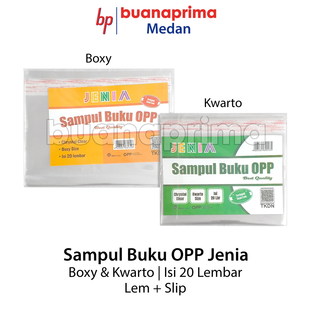 

SAMPUL Buku Tulis JENIA PAKAI LEM Isi 20 Lembar Panjang Pendek Plastik OPP Ukuran Kwarto Boxy Quarto