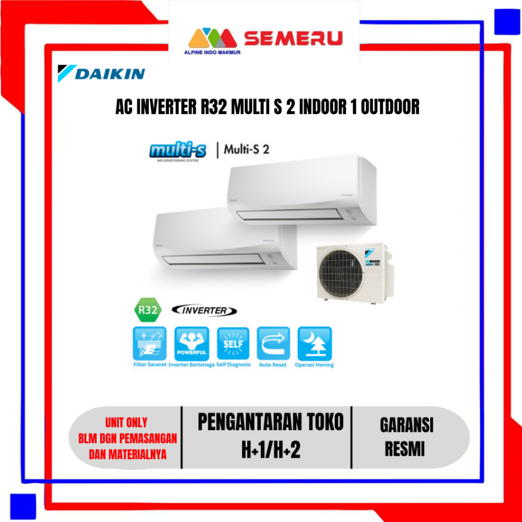 DAIKIN AC MULTI S 2 INDOOR 1 OUTDOOR R32 INVERTER UNIT ONLY 0.5 PK + 0.5 PK CTKC15+15RVM4-2MKC20VVM4