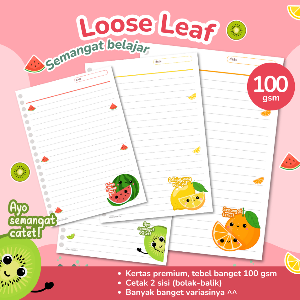 

LOOSE LEAF A5/B5 KERTAS BINDER NOTEBOOK - DESAIN CUTE FRUTTY