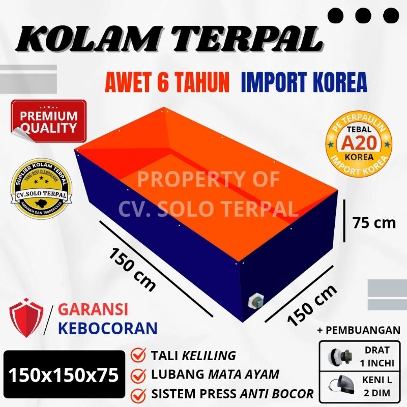 Kolam Terpal Kolam Terpal ikan kotak A20 150x150x75 - 1,5x1,5x75 Kolam Terpal Lele - Kolam terpal ko