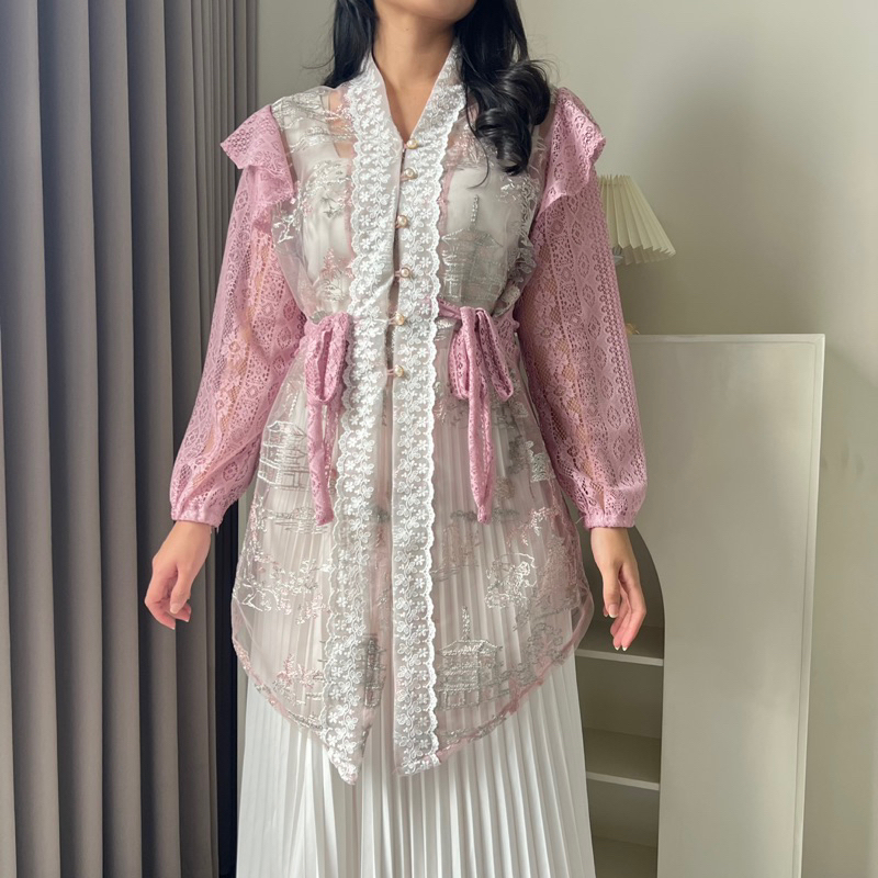 DYA369 Hoolaqueen - Kebaya Outer Malika - Outer Tile Renda - Atasan Kondangan - Kebaya Tile Renda -