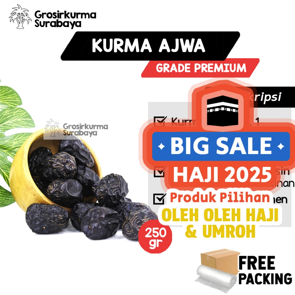

Kurma Nabi Ajwa Madinah 250gr MPASI Premium Manis Berkhasiat Untuk Kesehatan Sukari Oleh Haji Umroh