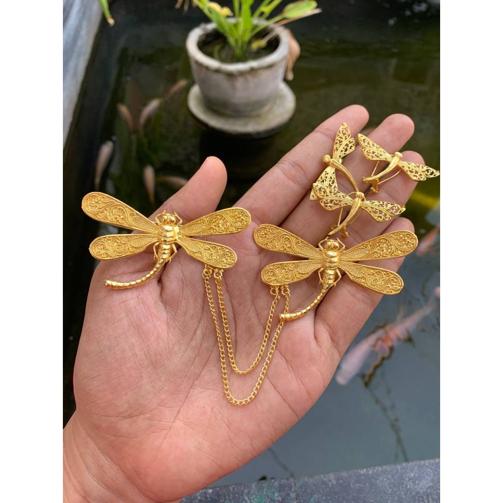 Bros Alpaka Bali Set Kebaya Motif KANCING Capung / Bros Alpaka Bali