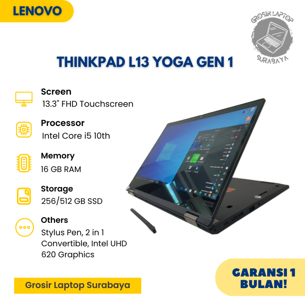 LAPTOP LENOVO Thinkpad L13 YOGA GEN 1 Core i5 Gen 10 RAM 16 GB SSD 1TB  LAYAR 13INC FHD TOUCHSCREEN