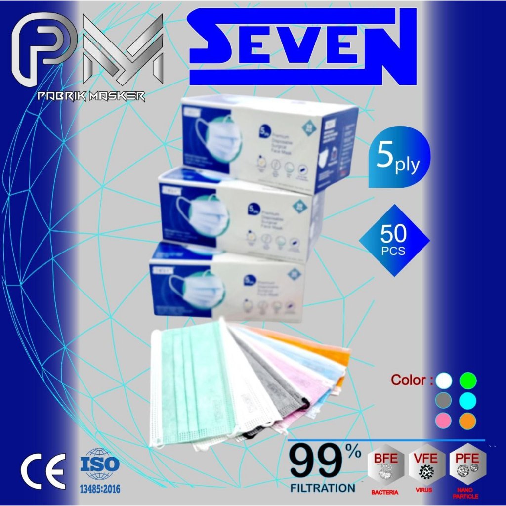 Masker SEVEN PREMIUM Surgical 5ply isi 50pcs Kemenkes / Masker Medis